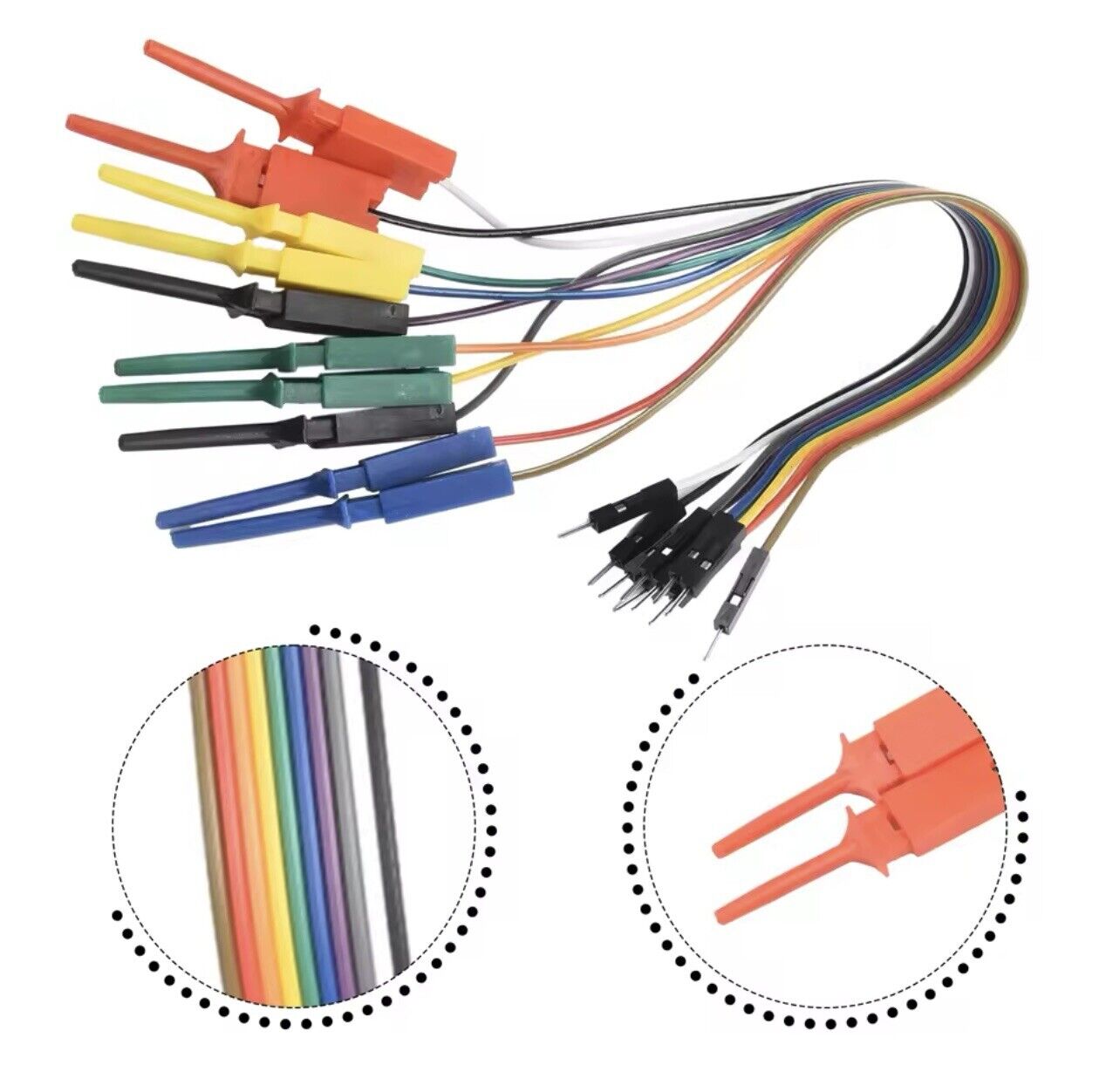 10PCS Electronics IC Hook Clips Test lead Jumper Wire To DuPont Connector Male