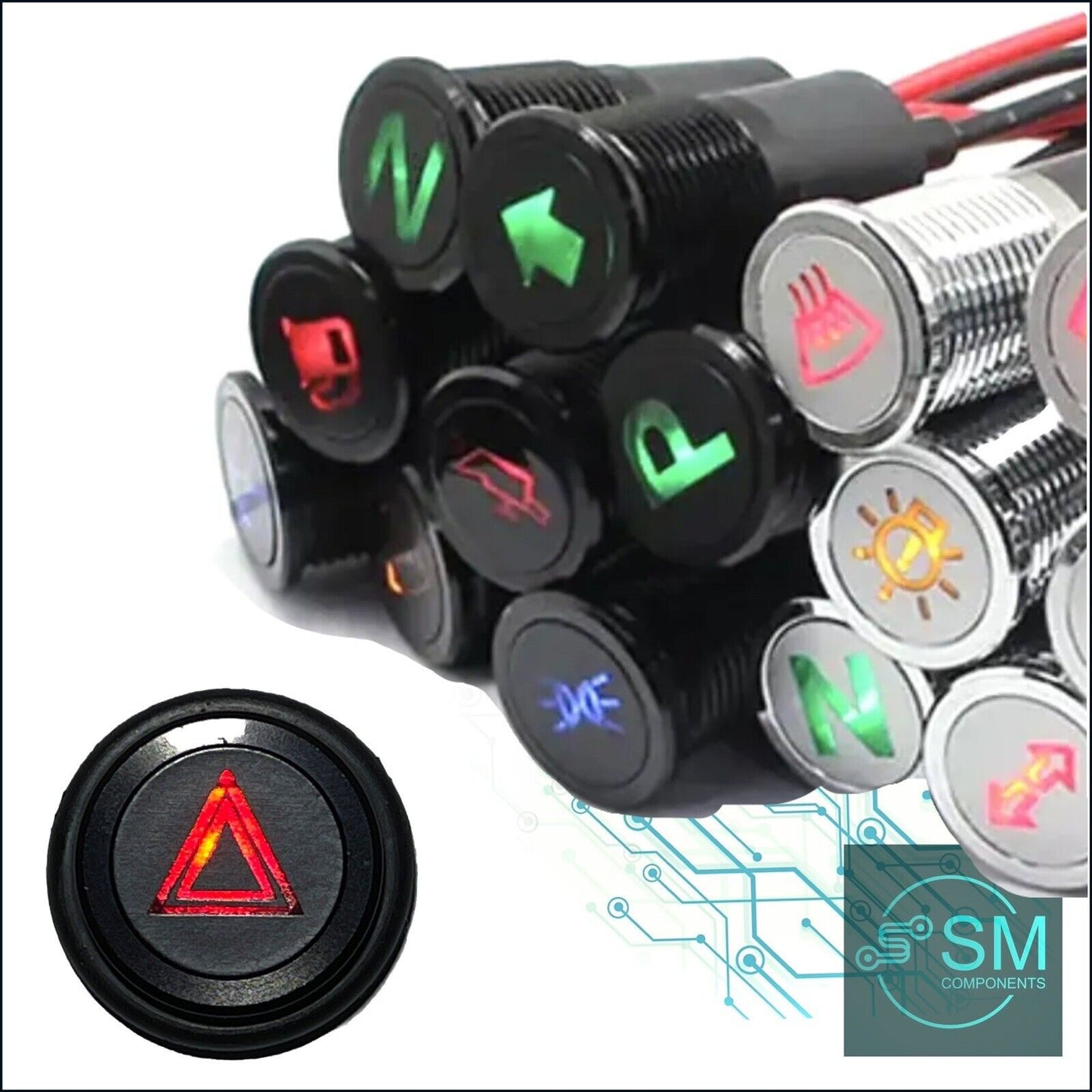 14mm RED HAZARD WARNING LED Dash Panel Pilot Light Indicator Lamp Car 12V-36V