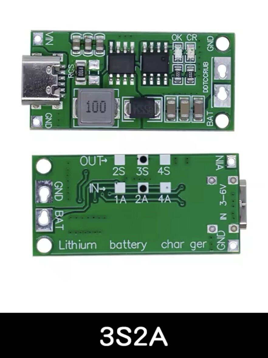 2 X Type-C 2S-3S-4S 2A Lipo Lithium Polymer Charge Unit 3-6V Input- 8.4V - 16.8V