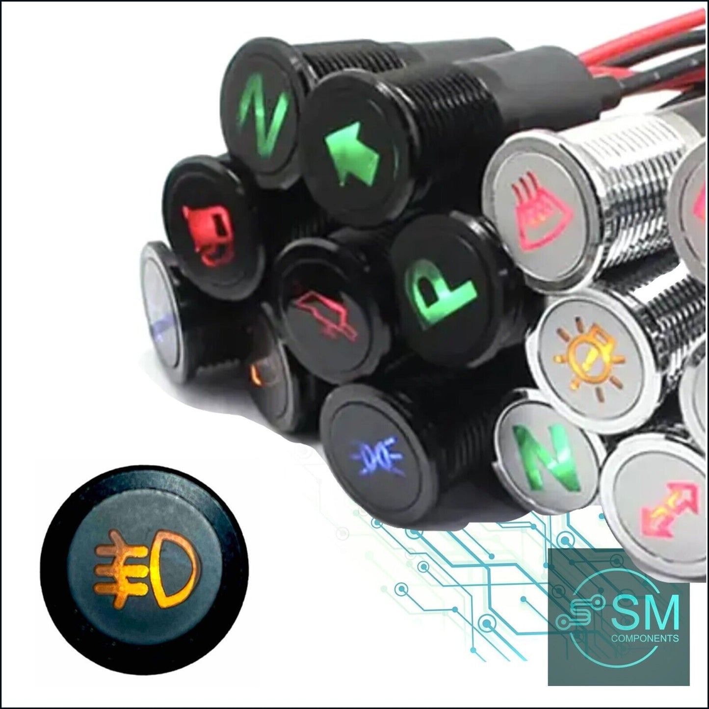 14mm YELLOW FOG LIGHTS LED Dash Panel Warning Pilot Indicator Lamp Car 12-36V