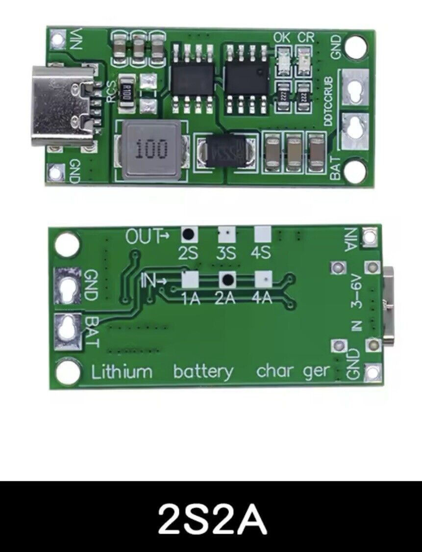 2 X Type-C 2S-3S-4S 2A Lipo Lithium Polymer Charge Unit 3-6V Input- 8.4V - 16.8V