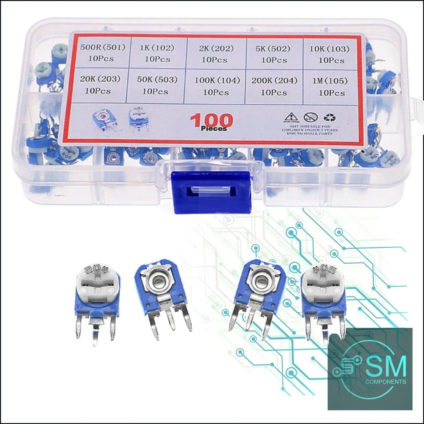 100pcs RM063 Variable Resistor 10 Value 500-1MΩ Potentiometer Trimpot Set In Box