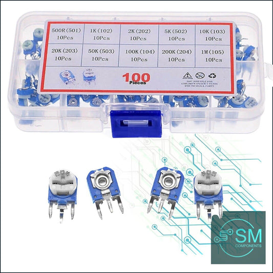 100pcs RM063 Variable Resistor 10 Value 500-1MΩ Potentiometer Trimpot Set In Box