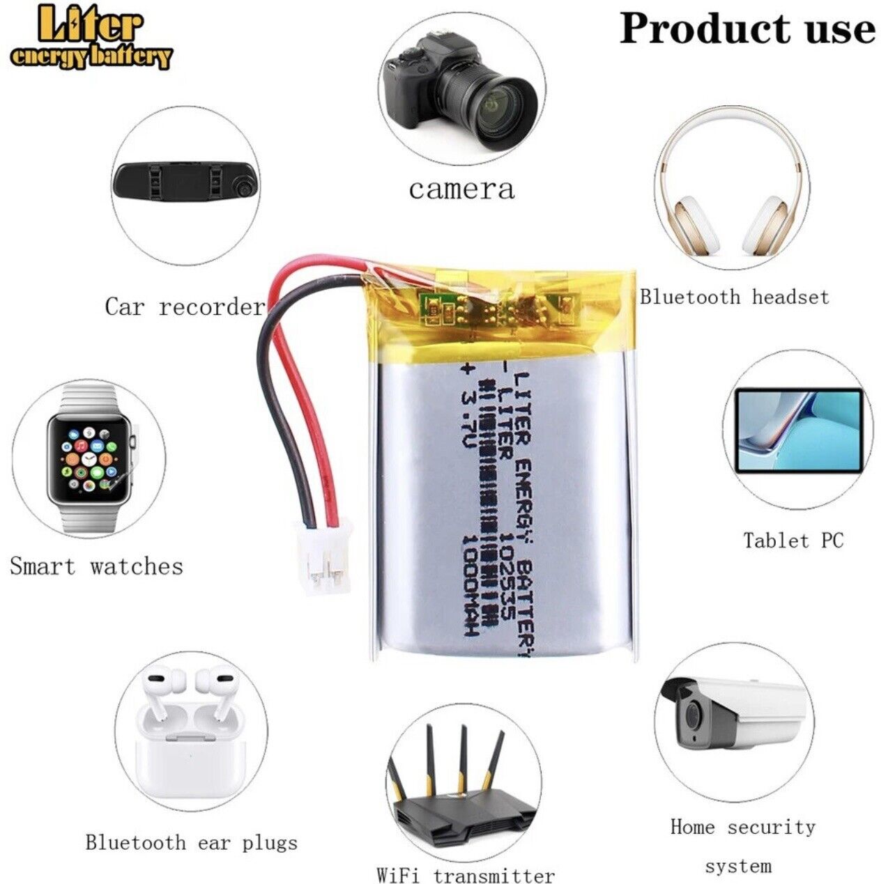 1 X Polymer Lithium Ion Battery LiPo 1000mAh 3.7V 102535 10x25x35 Inc PH2.0 Plug