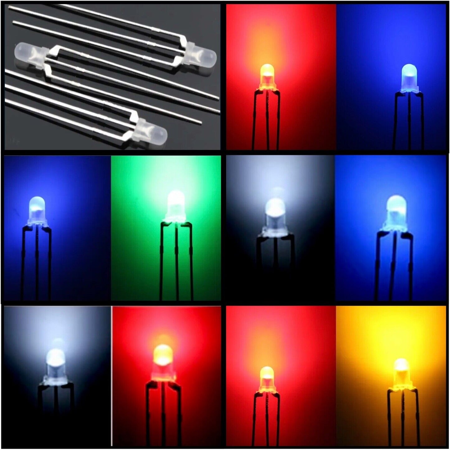 100PCS LED 3mm BLUE-WHITE RED-WHITE YELLOW-RED Common Cathode Bi-Colour Diffuse