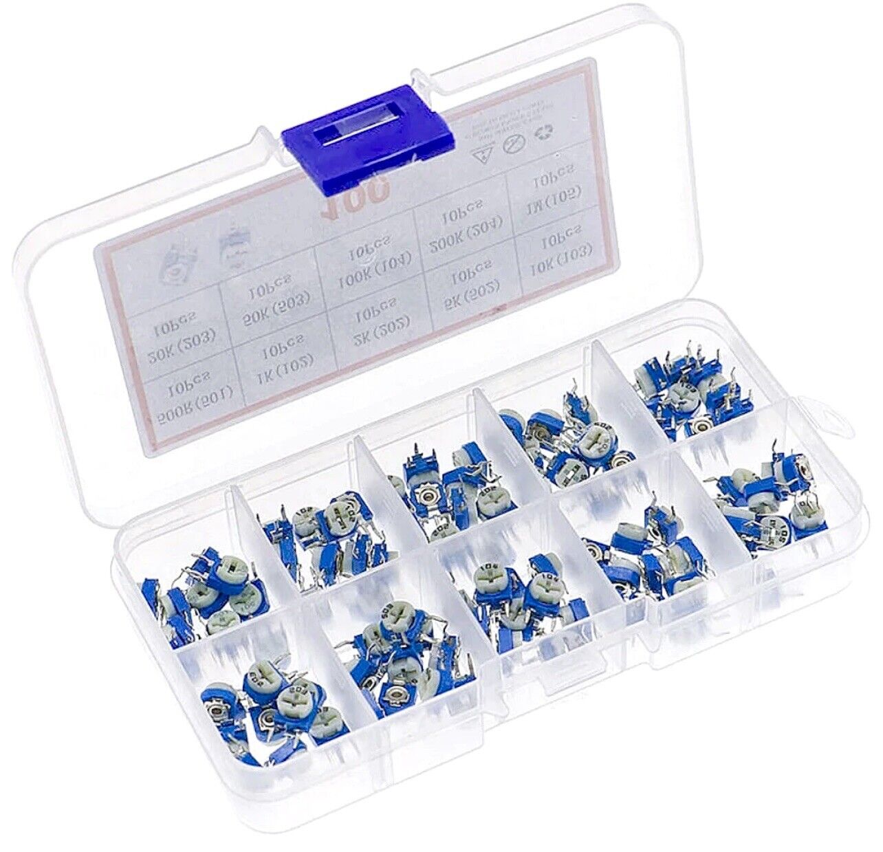 100pcs RM063 Variable Resistor 10 Value 500-1MΩ Potentiometer Trimpot Set In Box