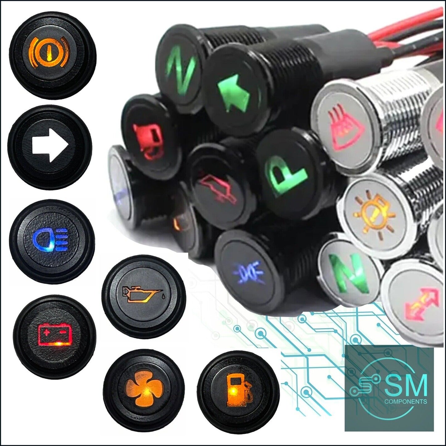 14mm Dash Panel Warning Pilot Light 7PCS Kit Indicator Lamp Car 12-36V