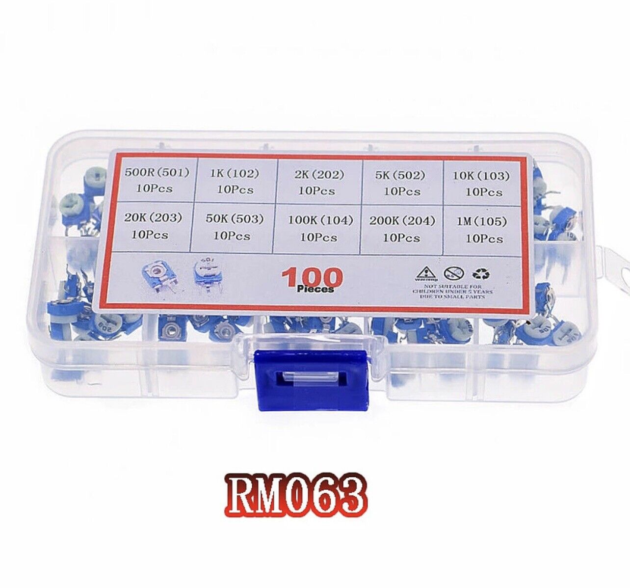 100pcs RM063 Variable Resistor 10 Value 500-1MΩ Potentiometer Trimpot Set In Box