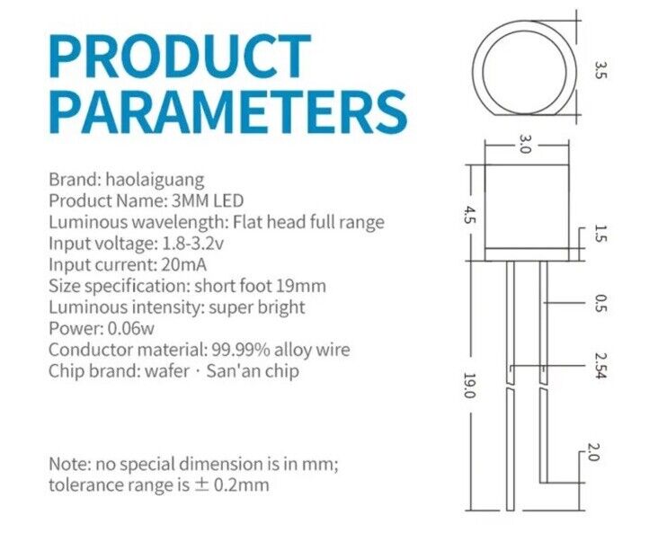 100PCS 3mm Flat Top Orange Led Light Emitting Diode Clear With Edge 605-610nm