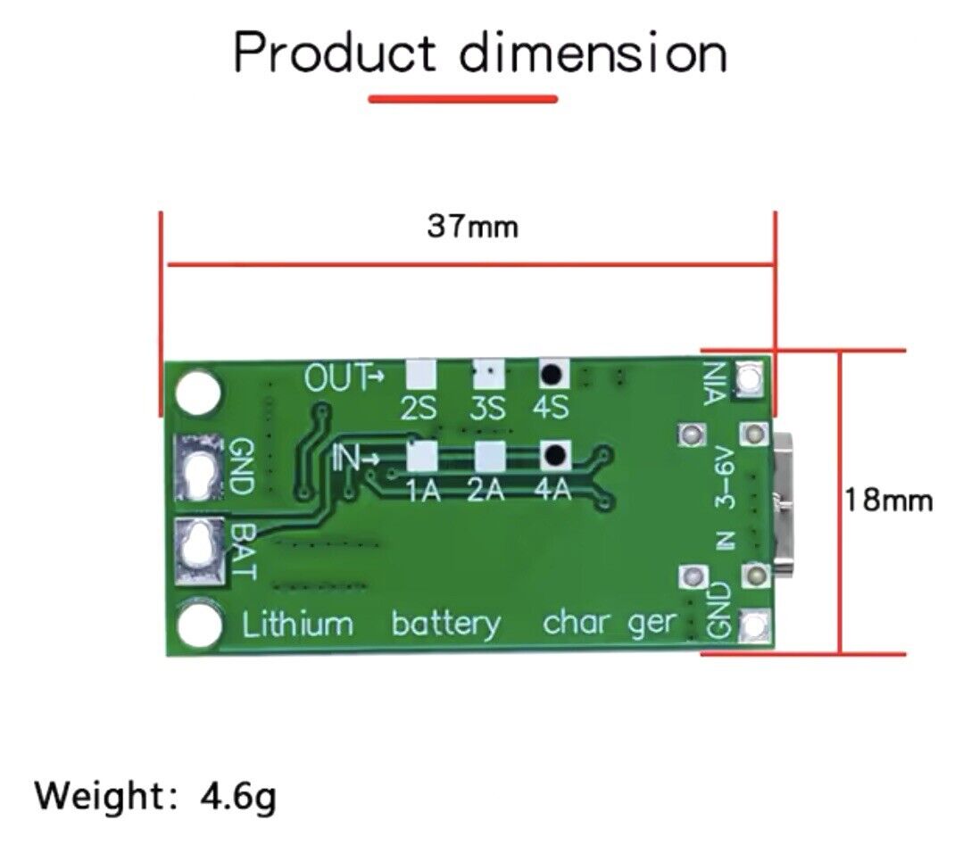 2 X Type-C 2S-3S-4S 2A Lipo Lithium Polymer Charge Unit 3-6V Input- 8.4V - 16.8V