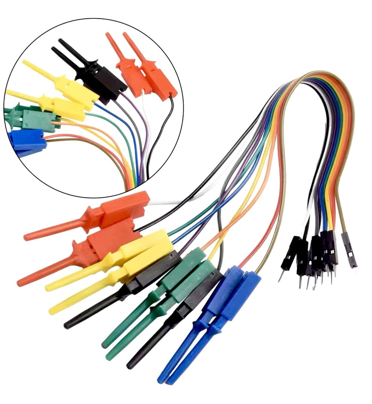 10PCS Electronics IC Hook Clips Test lead Jumper Wire To DuPont Connector Male