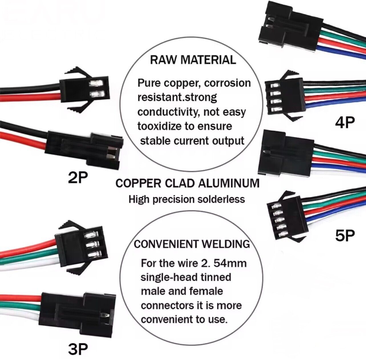 5 x Pair JST SM 2P, 3P, 4P, 5P Plug Socket Male to Female Wire LED Connector