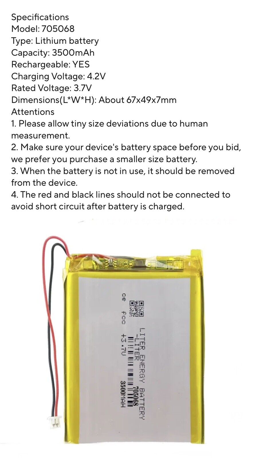 ANBERNIC RG35XX Lithium Polymer Battery LiPo Liter Energy 3500mAh 3.7V 705068
