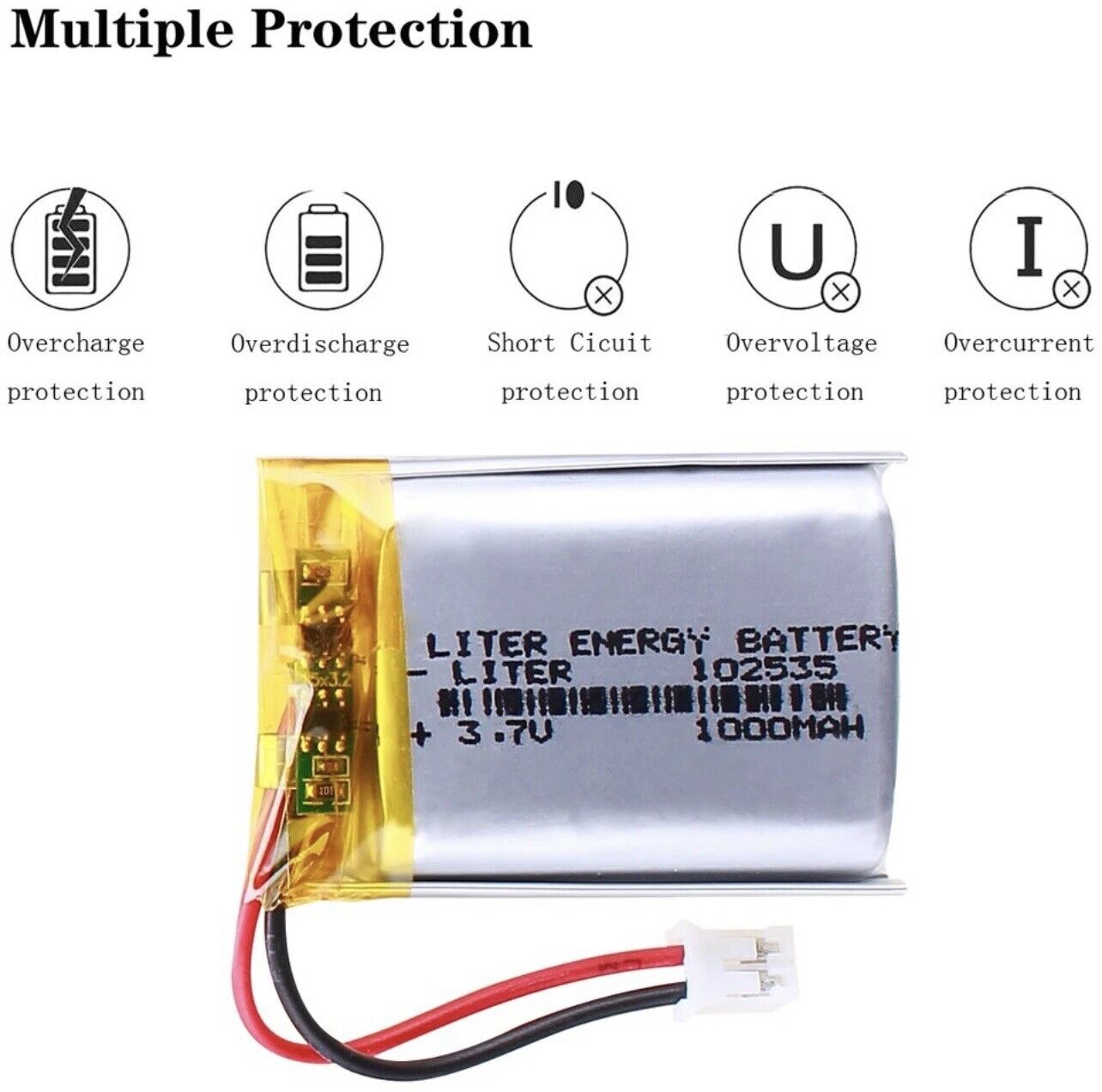1 X Polymer Lithium Ion Battery LiPo 1000mAh 3.7V 102535 10x25x35 Inc PH2.0 Plug
