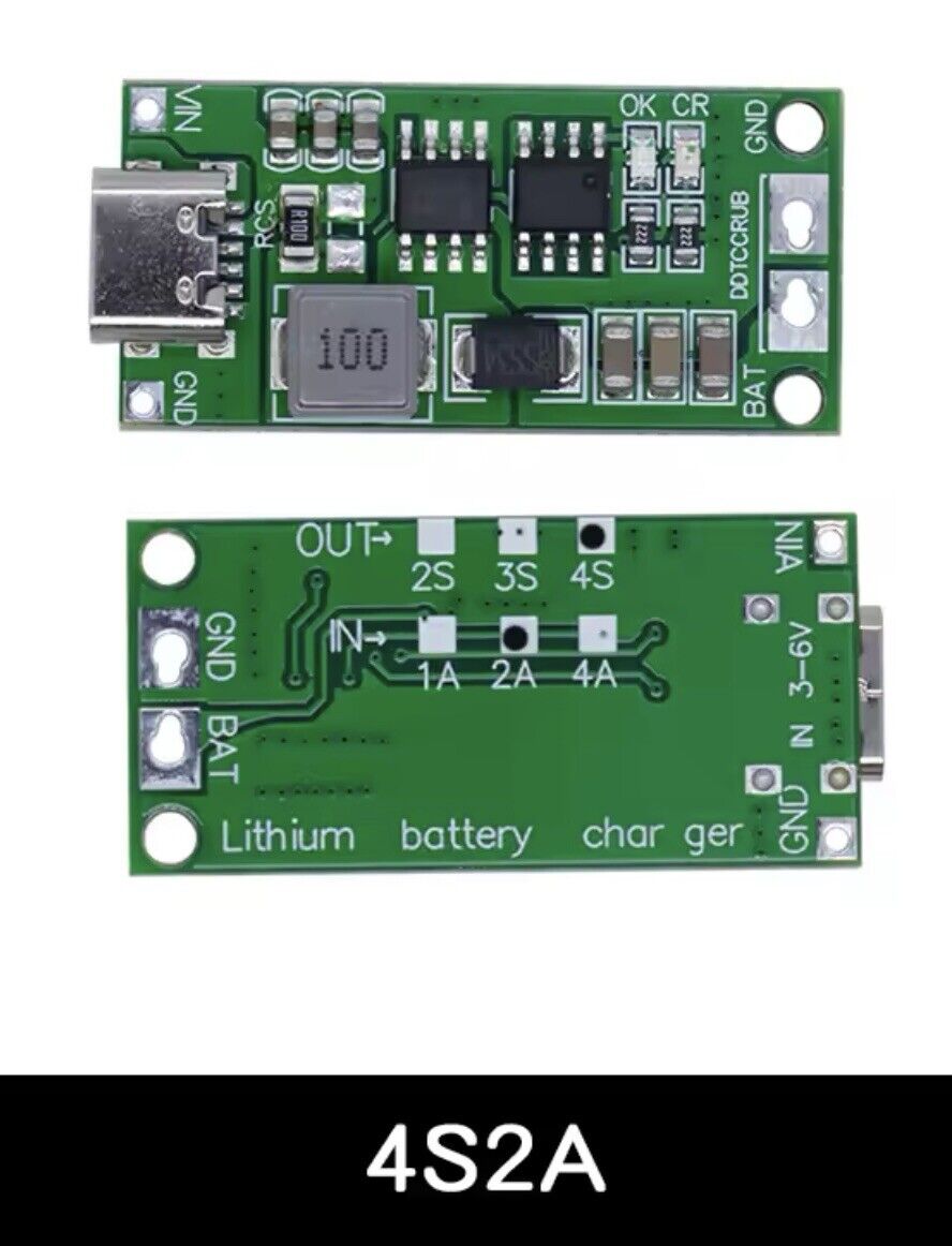 2 X Type-C 2S-3S-4S 2A Lipo Lithium Polymer Charge Unit 3-6V Input- 8.4V - 16.8V
