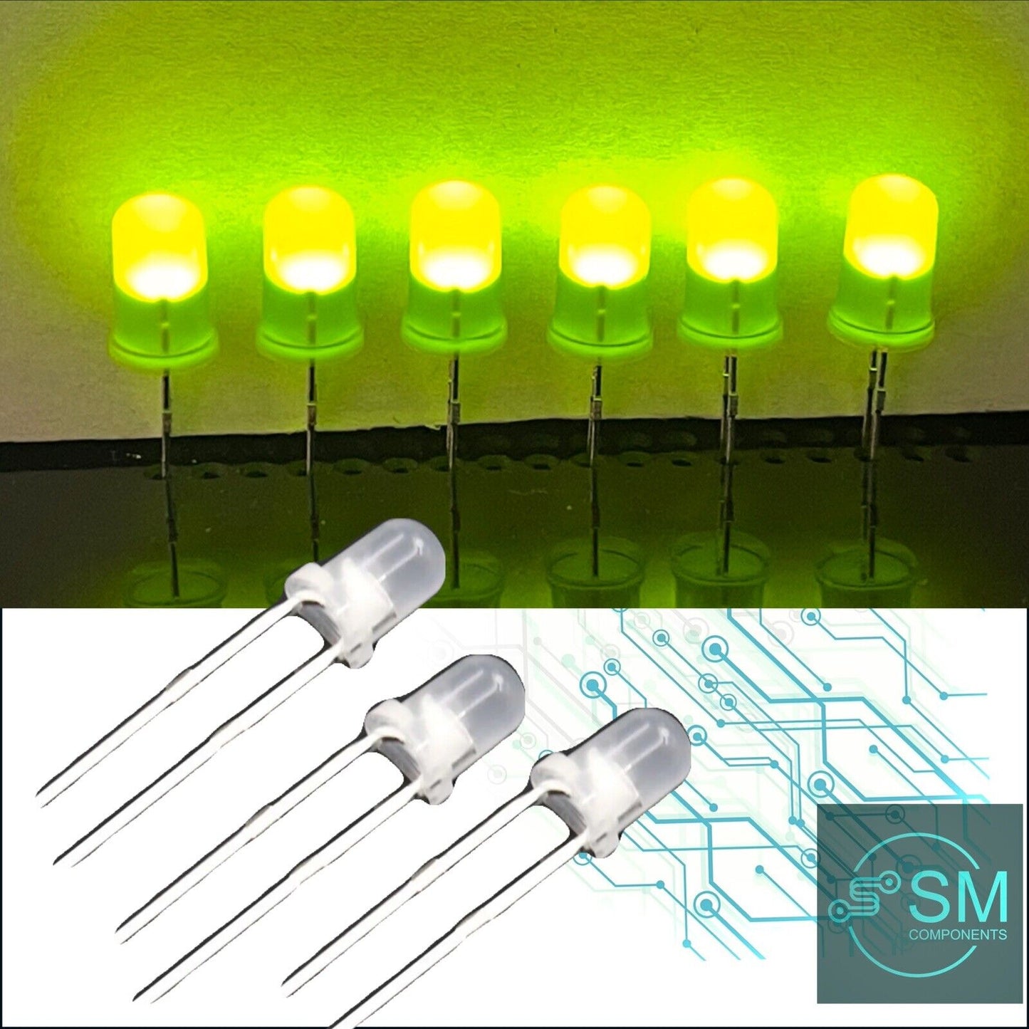 100pc 3mm YELLOW-GREEN Diffused Round Top LED Light Emitting Diodes 572nm