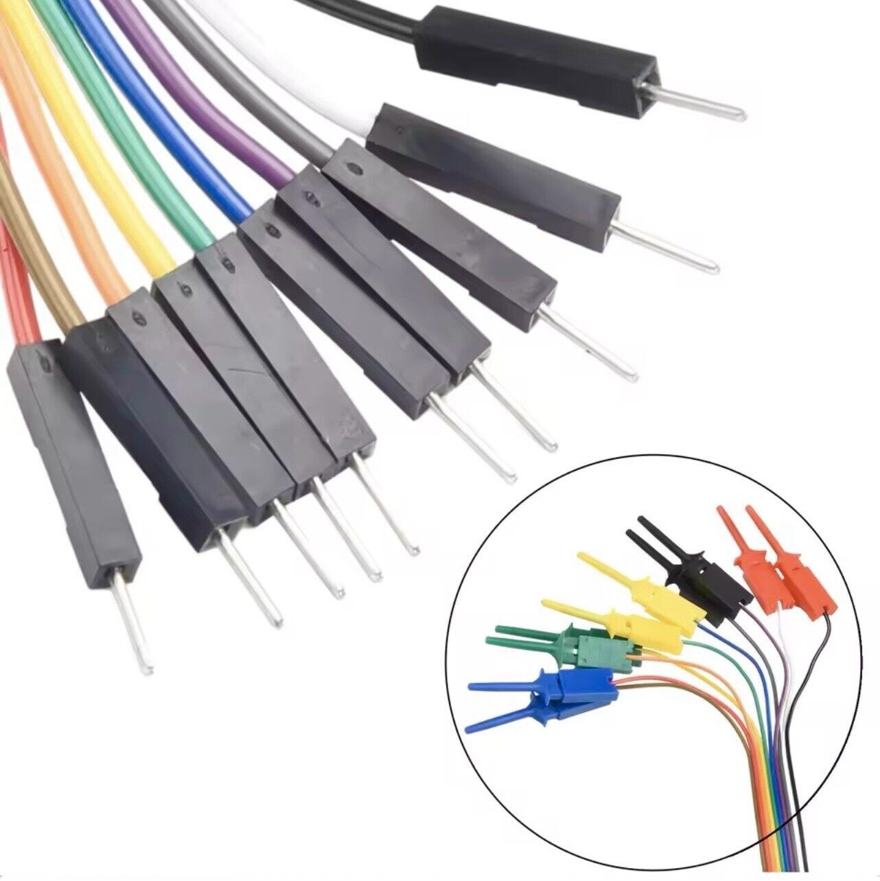 10PCS Electronics IC Hook Clips Test lead Jumper Wire To DuPont Connector Male