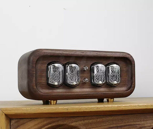 IN-12 IN12 4 Digit Nixie tube Clock Inc Dark Walnut Enclosure 12/24 Hr
