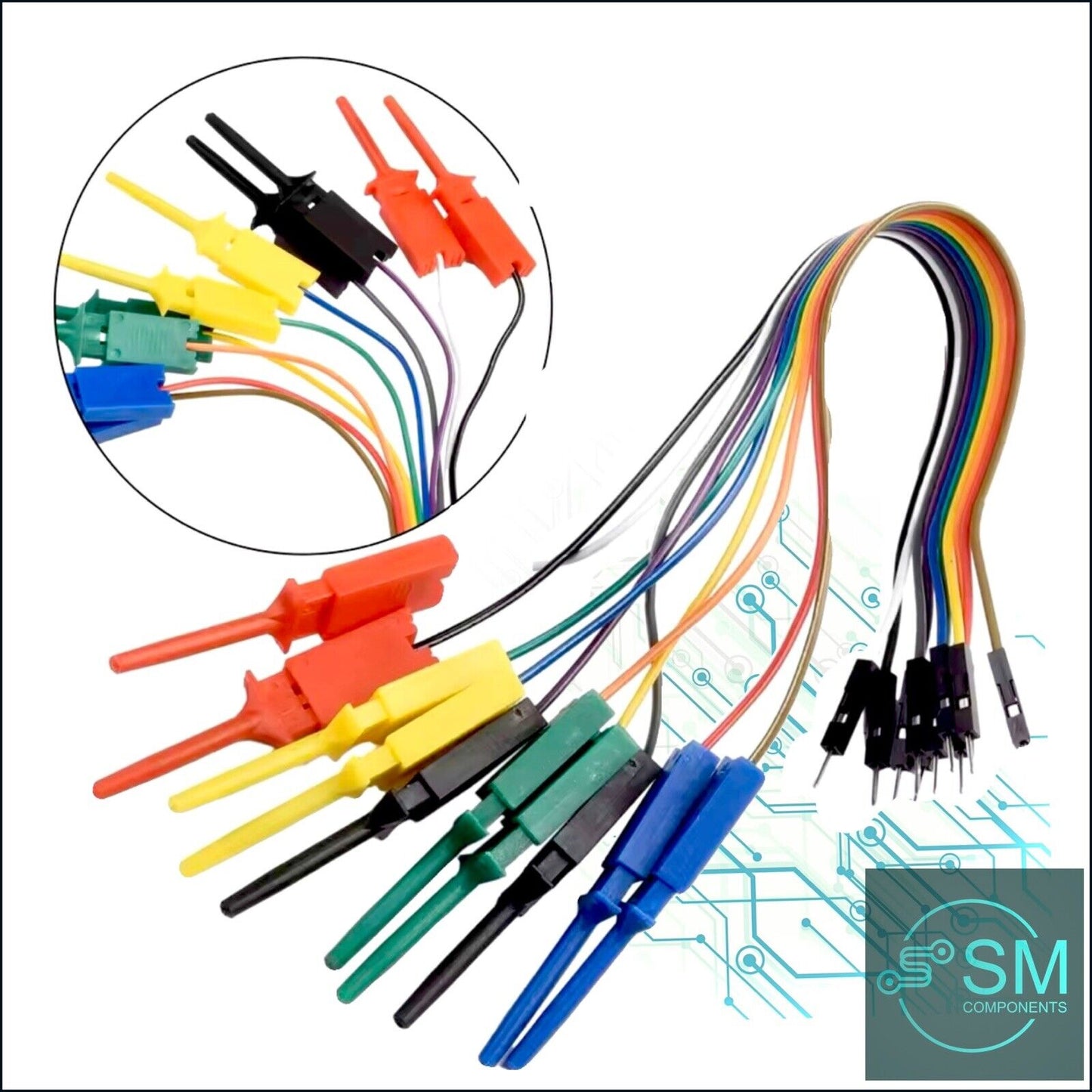 10PCS Electronics IC Hook Clips Test lead Jumper Wire To DuPont Connector Male