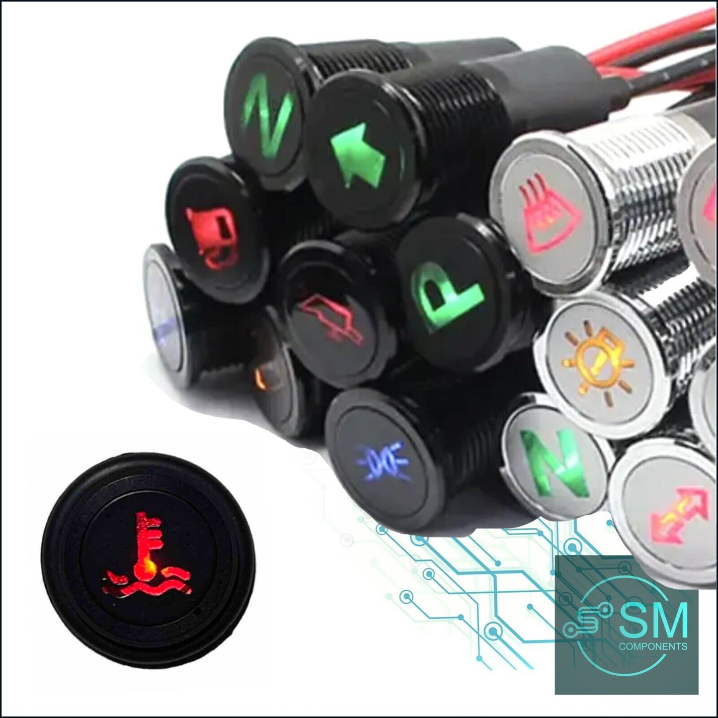 14mm RED WATER TEMP LED Dash Panel Warning Pilot Light Indicator Lamp Car 12-36V