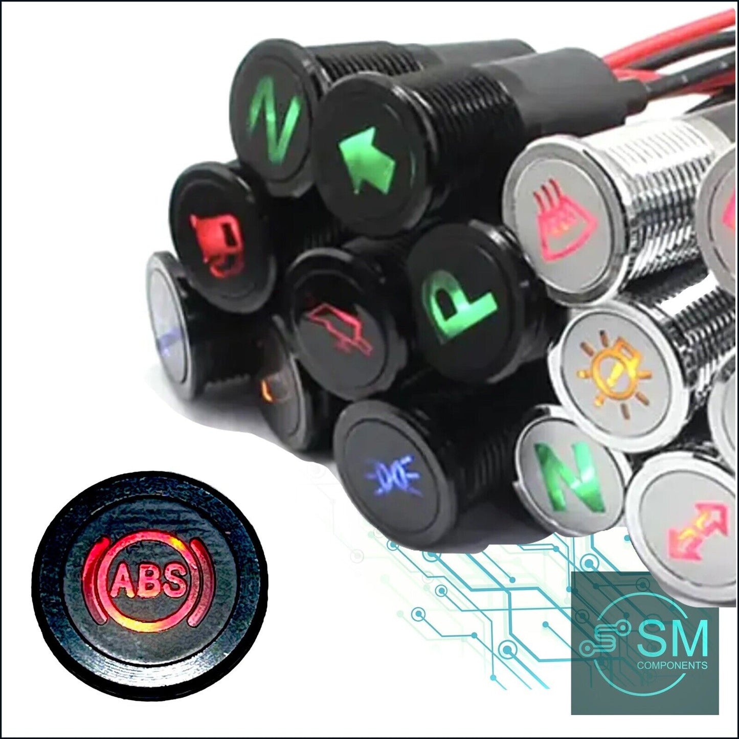 14mm RED ABS LED Dash Panel Warning Pilot Light Indicator Lamp Car 12V-36V