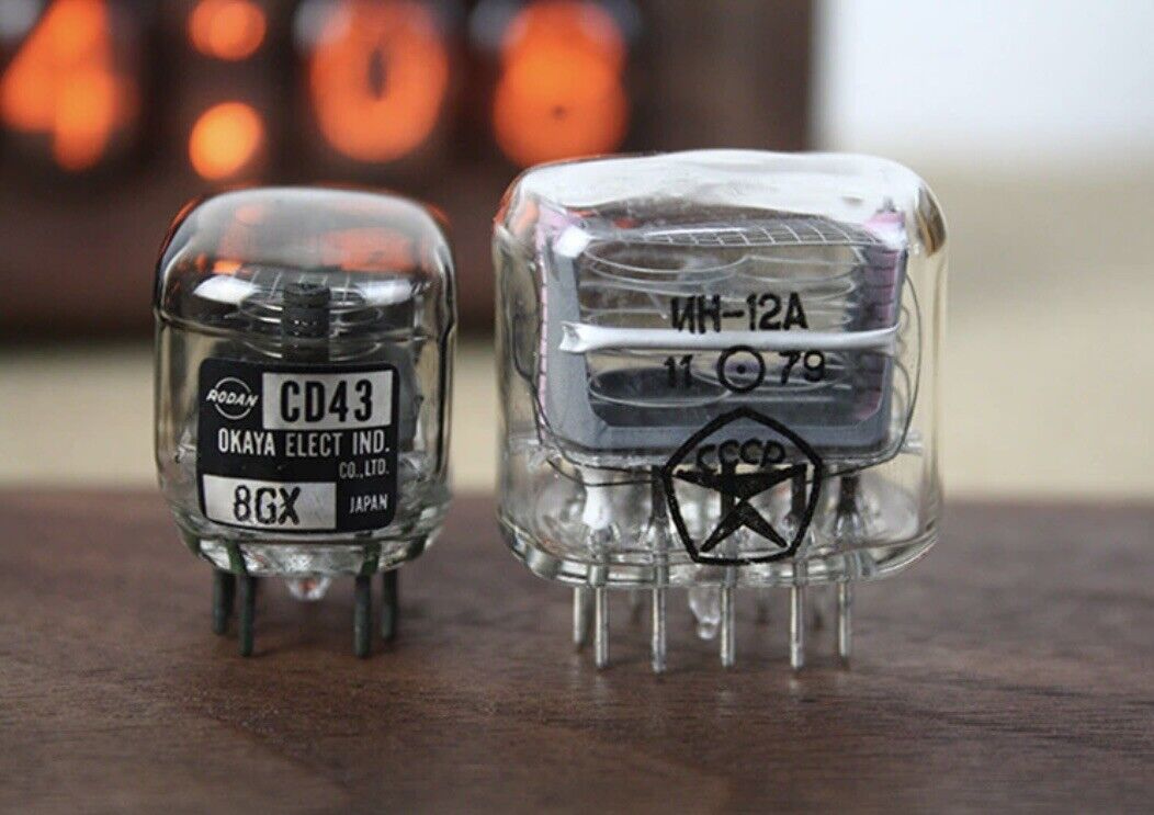 IN-12 IN12 4 Digit Nixie tube Clock Inc Dark Walnut Enclosure 12/24 Hr