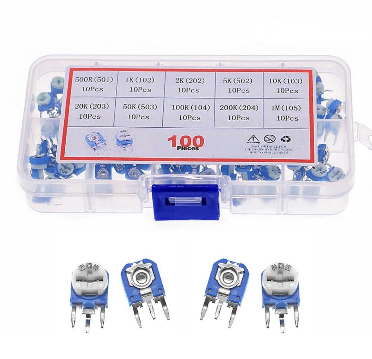 100pcs RM063 Variable Resistor 10 Value 500-1MΩ Potentiometer Trimpot Set In Box