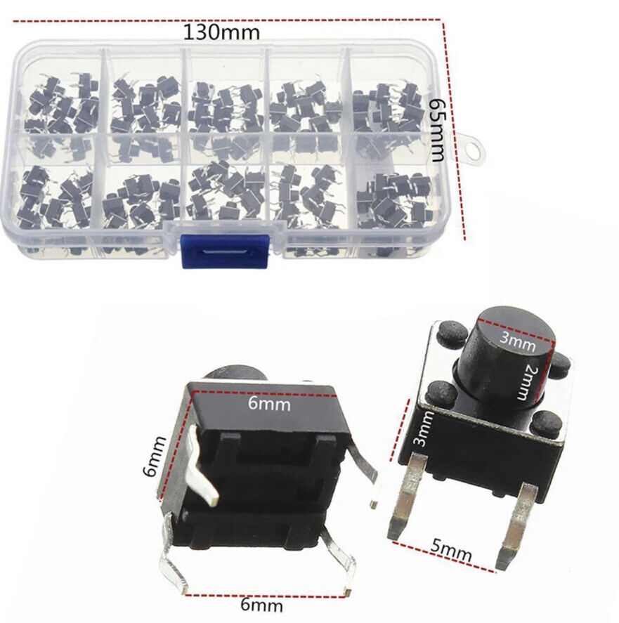 100pcs Momentary Tactile Tact Push Button 4 Pin Switch DIP 6 x 6 x 5mm With Box
