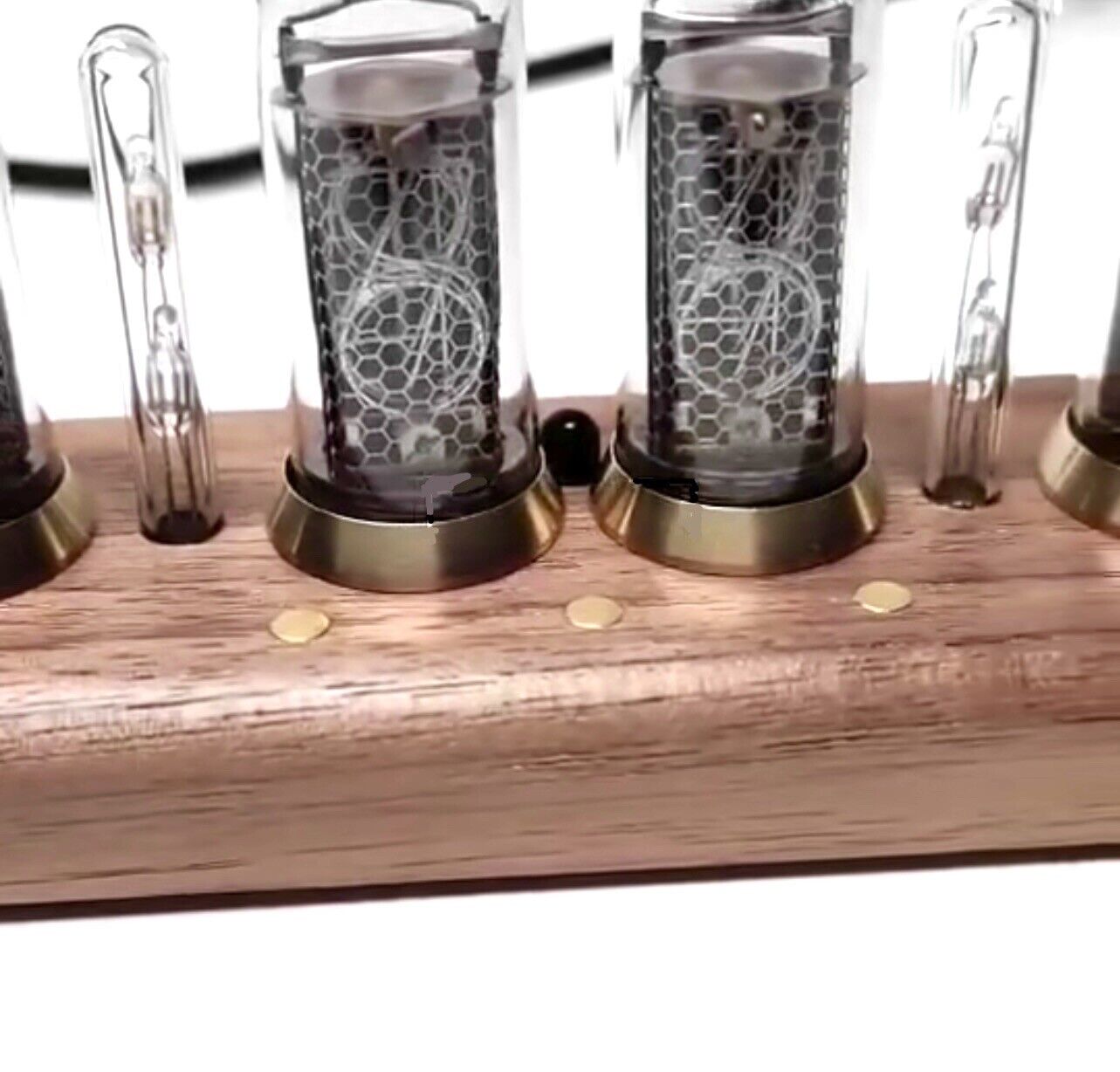 IN-14 Nixie Tube Clock Bluetooth Connectivity Walnut Base Brass Rings Power Unit