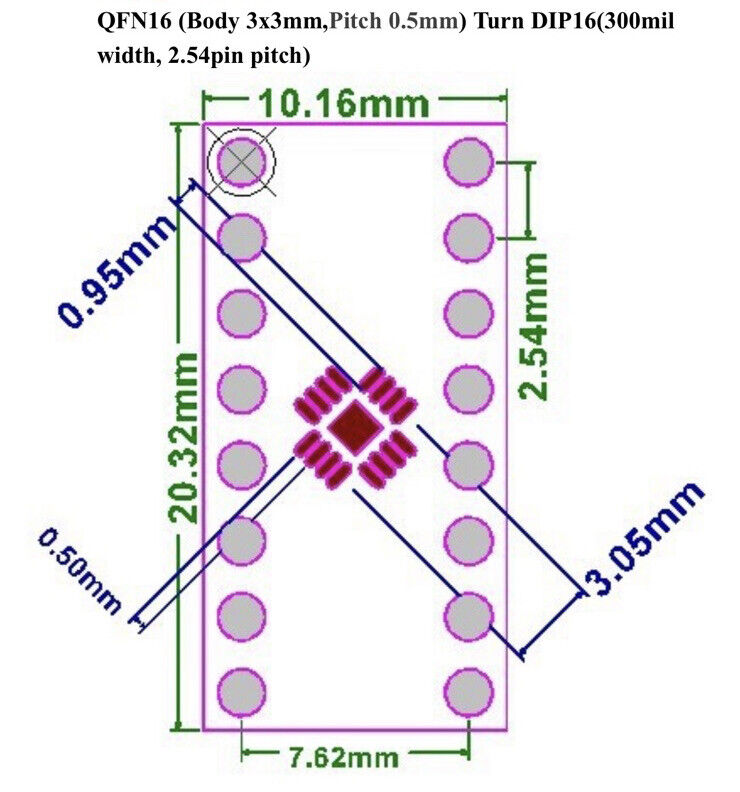 10PCS LGA16/QFN16 to DIP16 QFN 0.5mm to 2.54mm QFN16 Adapter to DIP Transfer PCB