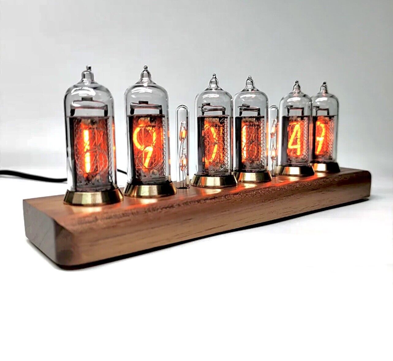 IN-14 Nixie Tube Clock Bluetooth Connectivity Walnut Base Brass Rings Power Unit