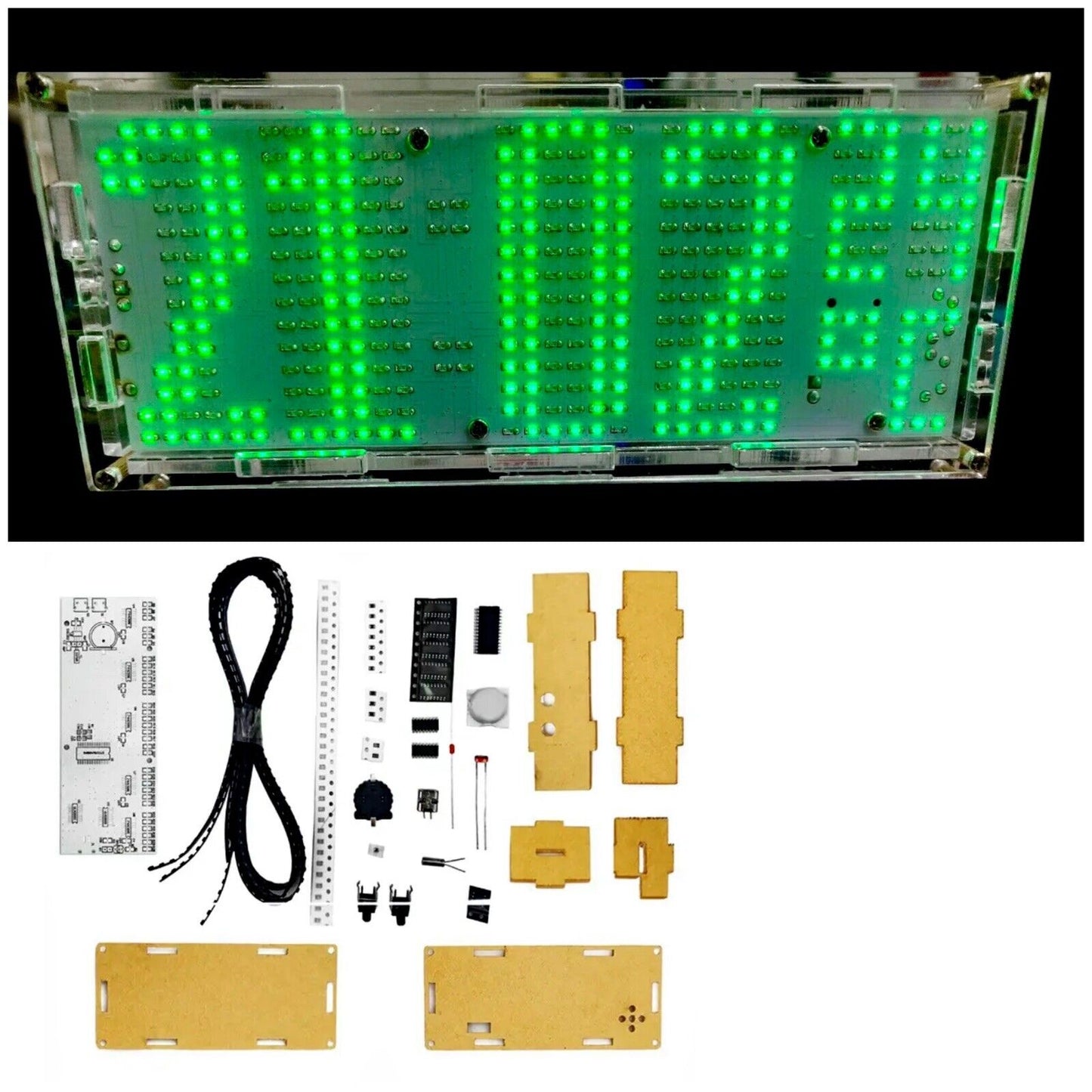 DIY 0603 SMD Electronic GREEN LED Clock Kit With Temp/ Auto Dim Inc Acrylic Case