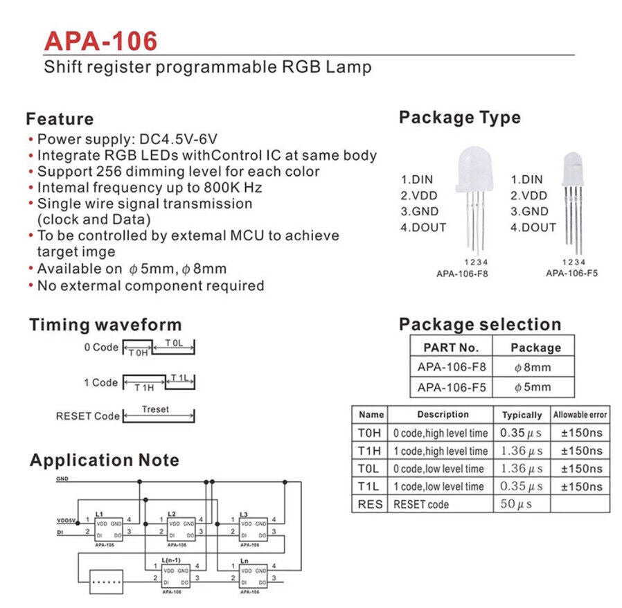 APA106 F8 8mm RGB LED 20pcs WS2812B-SK6812 NeoPixel Comp’ Light Emitting Diode
