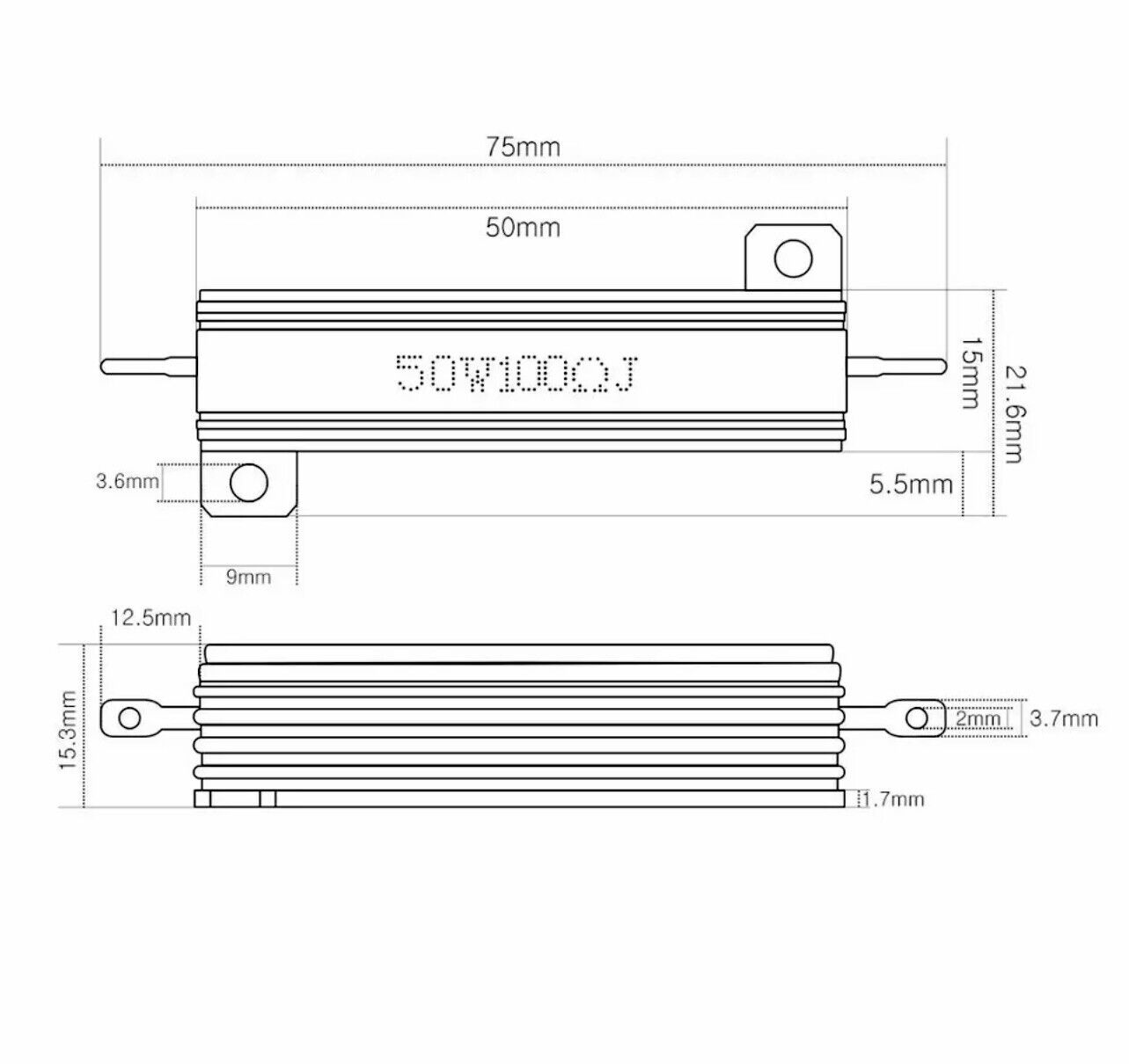 1 X 50 Watt Power Resistor Aluminium Shell Case Wire Wound Resistor 0.1R-50KR 5%