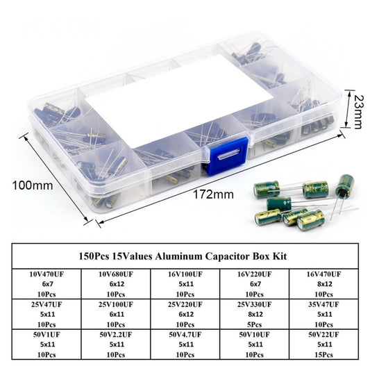 150PCS High Frequency LOW ESR Electrolytic Capacitor’s 1uF-470uF 105°C 10-50V