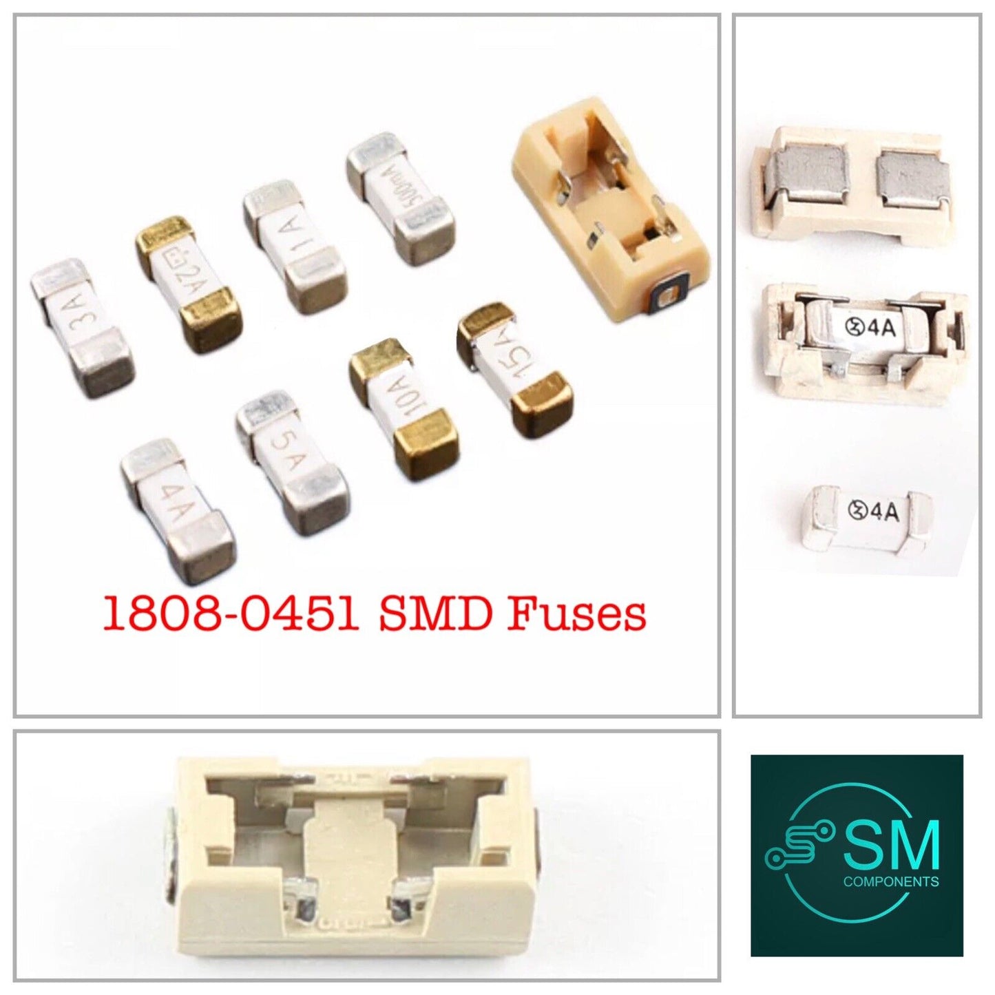 32PCS 1808 125V SMD Ultra-Fast blow rapid fuses 15 Value 500mA TO 15A + Holders