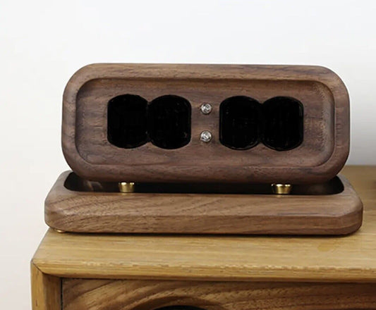 IN-12 IN12 4 Digit Nixie NO TUBES Clock Dark Walnut Inc Base 12/24 Hr