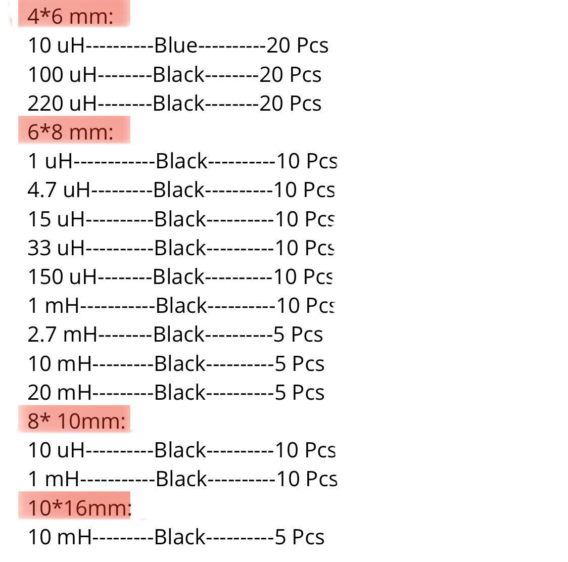 160PCS Wire-wound DIP Power Inductor Inductance 15 Values kit 6x8-10x16 1uH-10mH
