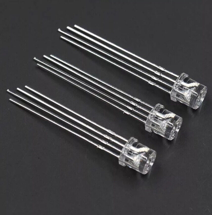 100pcs 5mm LED 4pin RGB Red Green Blue Clear Flat Top Tricolour Common Anode