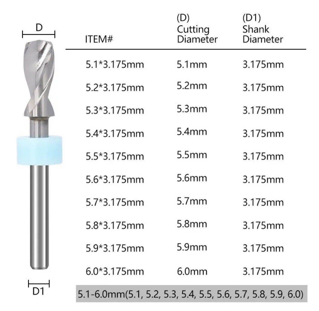 10Pcs 5.1-6.0mm PCB Print Circuit Board Tungsten Carbide Micro Drill Bit Set