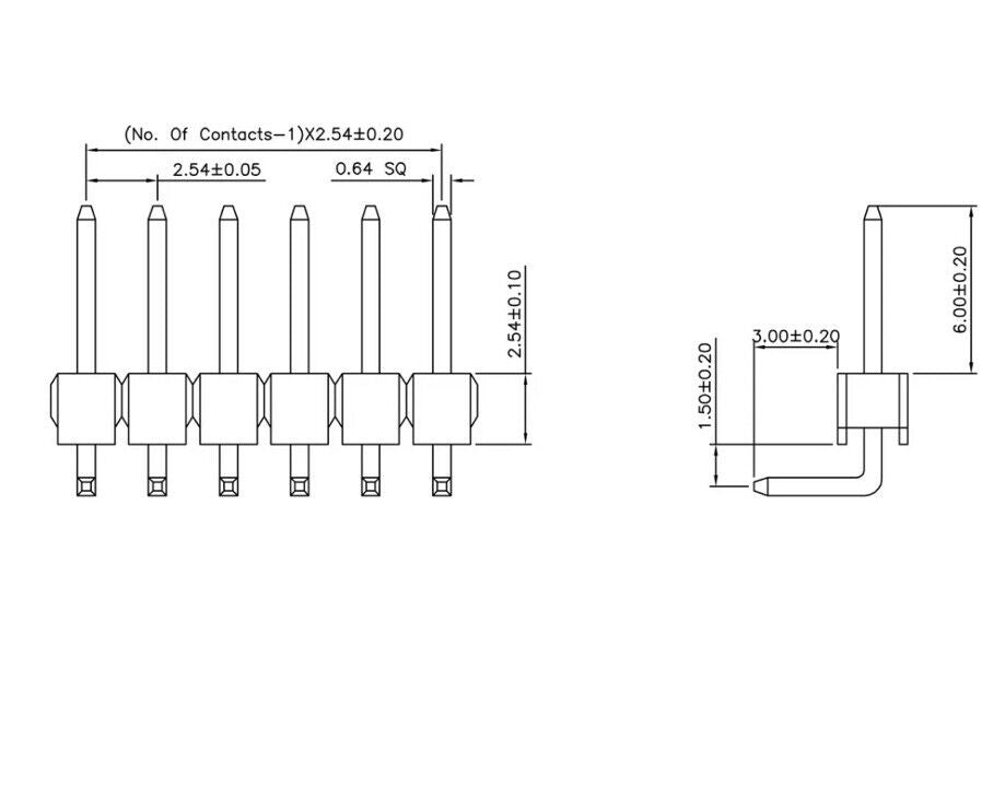 10pcs 2.54mm 90° Right Angle Single Row 40 Pin Male Header Breakable 2.54 Pitch