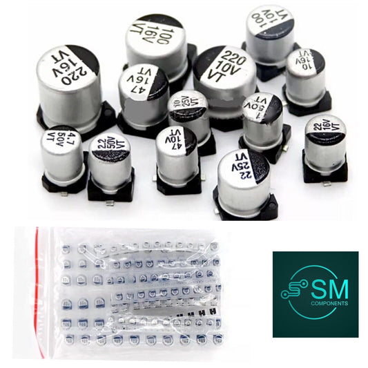 130PCS (1uF-220uF) 13Value DIY Aluminum SMD Electrolytic Capacitor Assorted Kit
