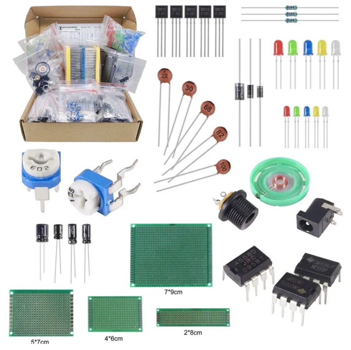 1900pc Electronic Component Kit Capacitor Resistors LED Transistors PCB I/C DIY