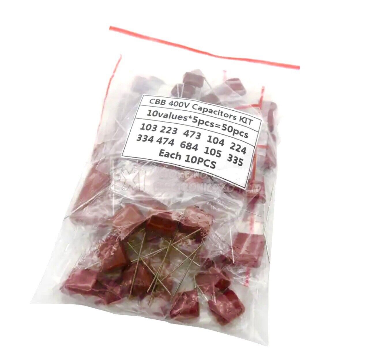 50pcs 400V CBB Metallised Polypropylene Film Capacitor Kit 103J~335J 10nF~3.3uF