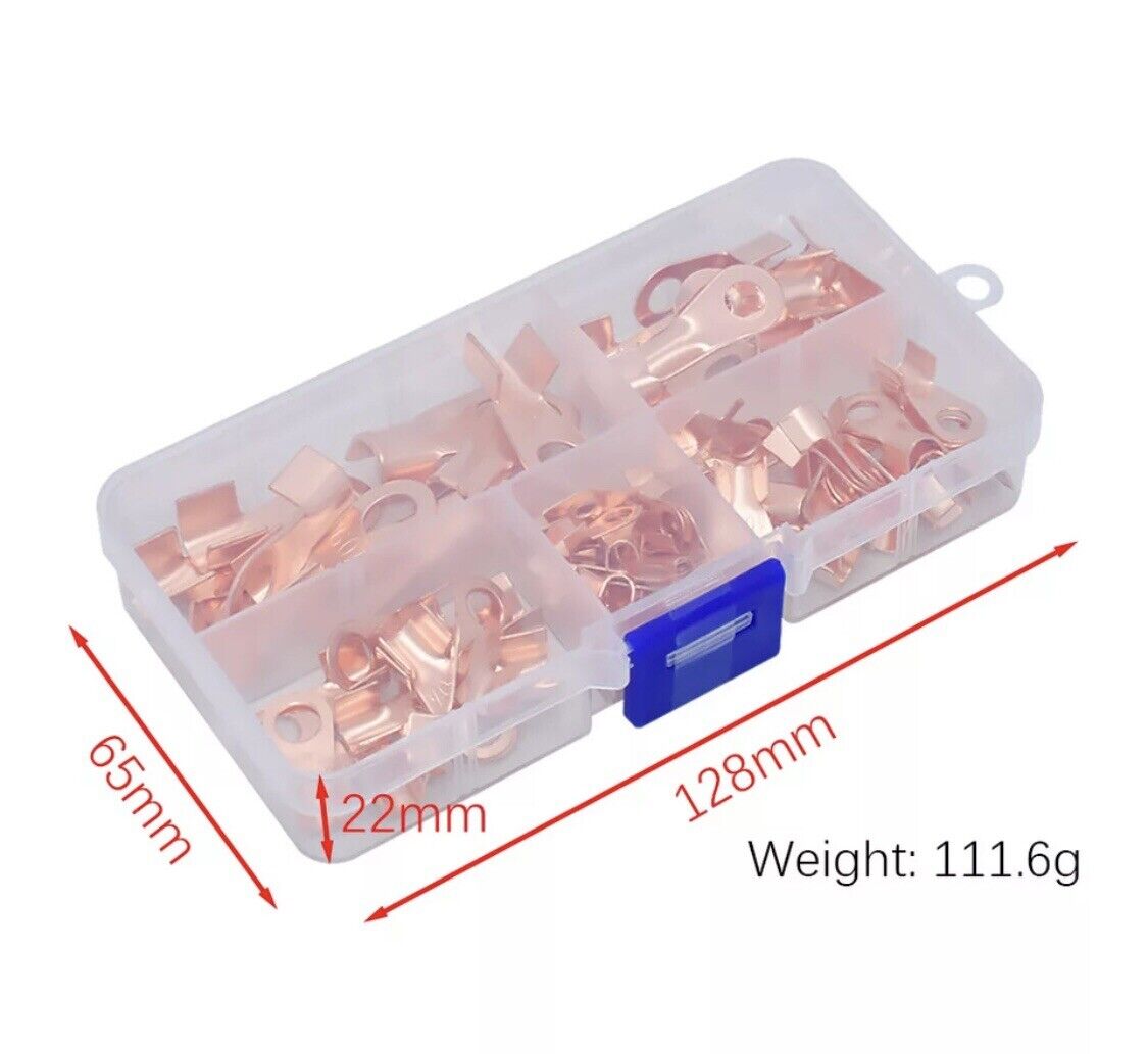 80PC OT-3A~OT-60A Open Nose Cable Lug Battery Copper Connector Terminal Kit