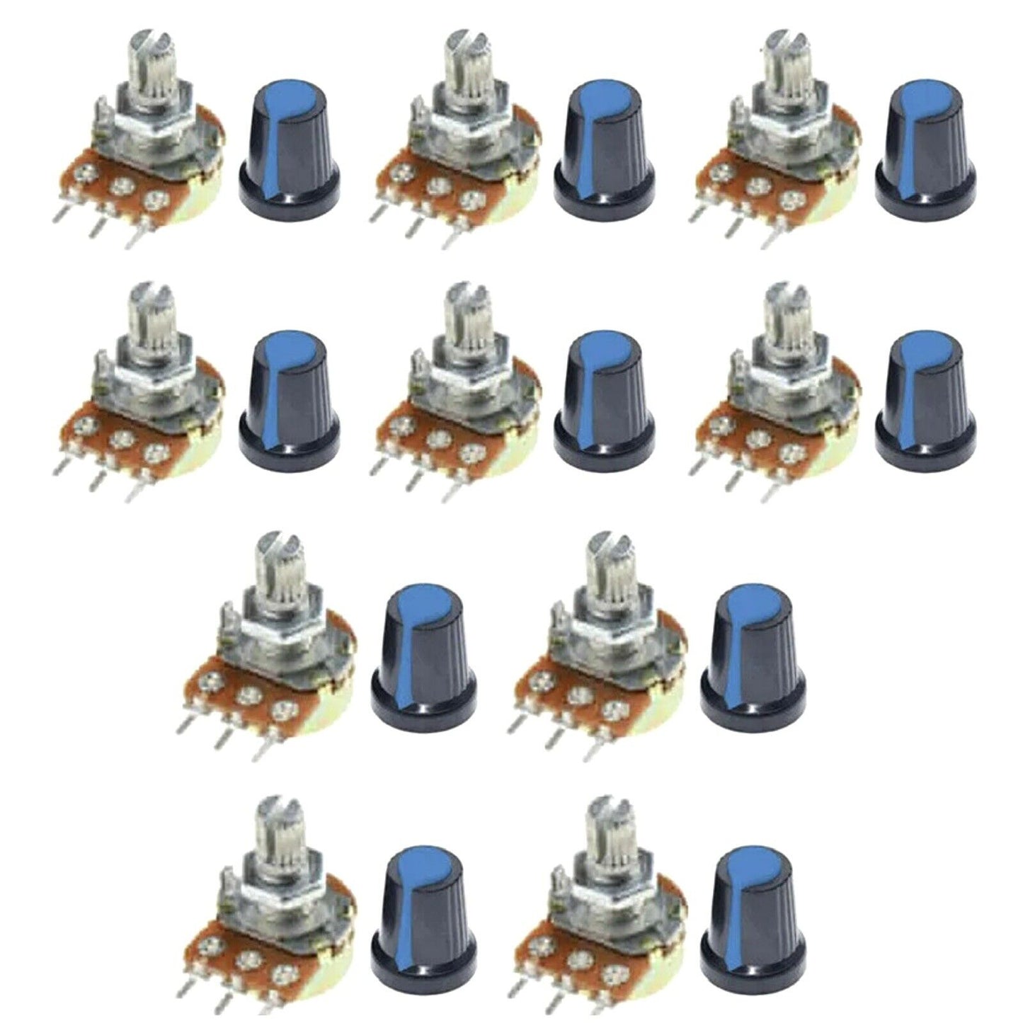 10PCS 10 Values WTH-148 Single 3 Pin Potentiometer Kit B1K-B1M Inc Knobs & Case