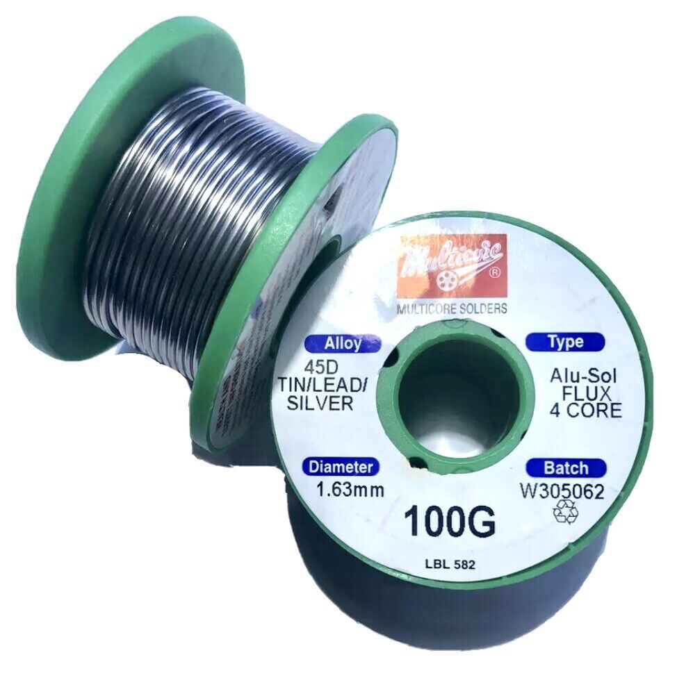 Multicore Aluminium Solder 45D Tin/Lead/Silver 4C Alu-sol Flux 1.63mm Wire 100gm