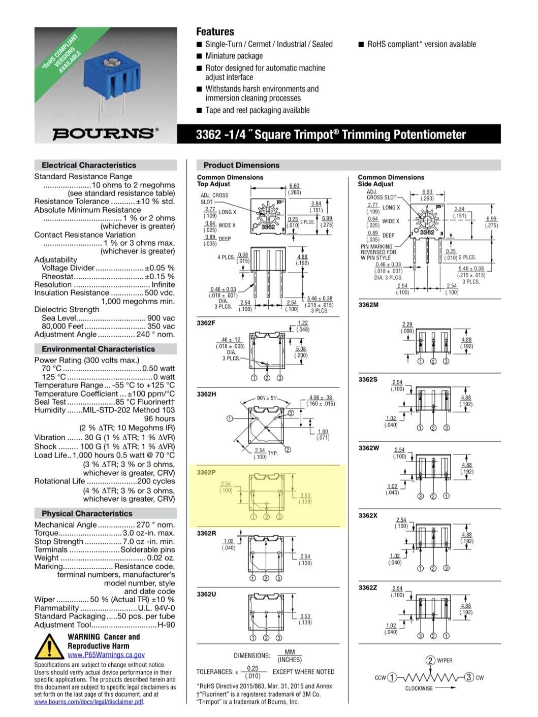 3362P Trimmer Potentiometer 13 Values 13 Piece Variable Resistor 100R-1M DIY Kit
