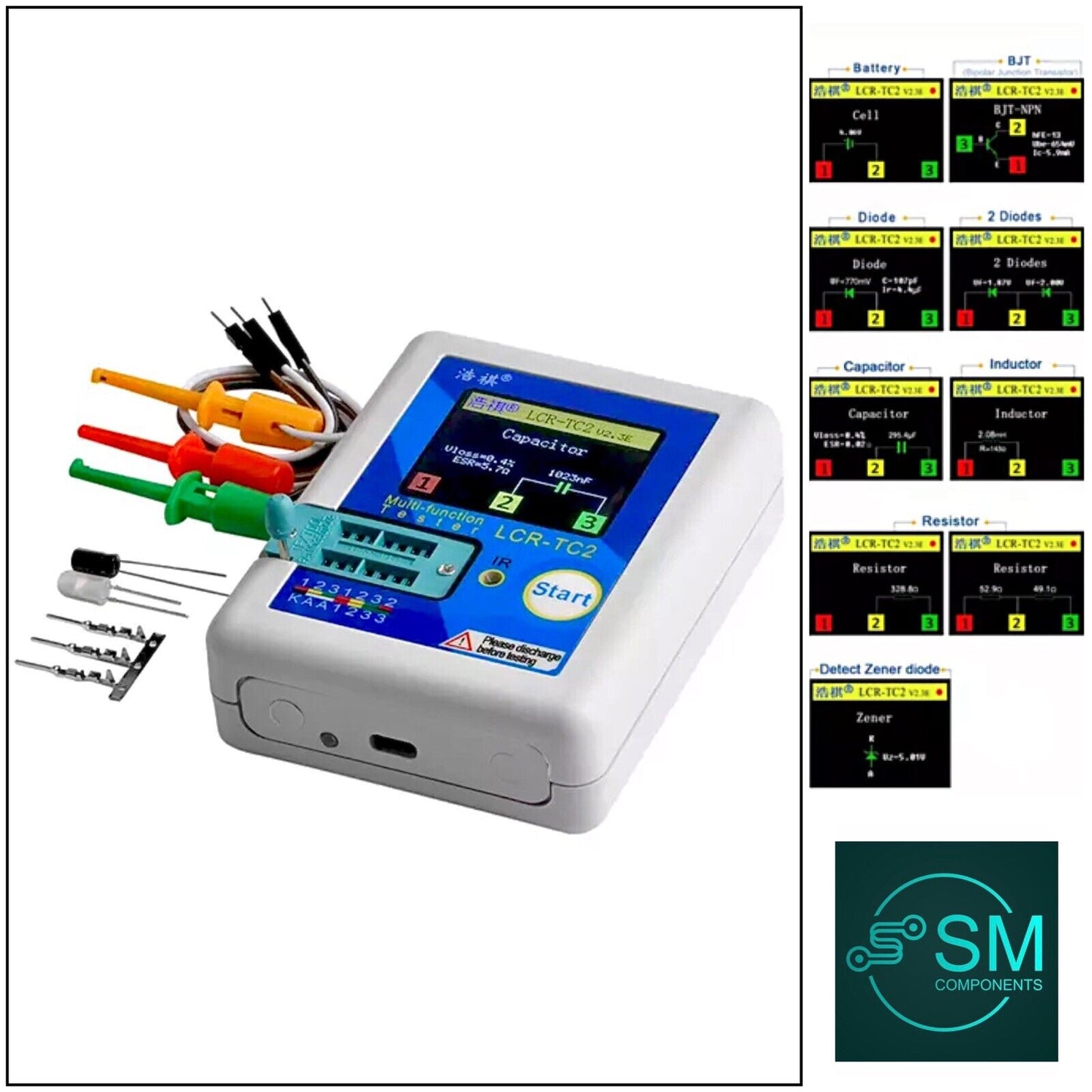 LCR-TC2 High-Precision Transistor Tester Upgraded Version V2.3E Inc Cable Kit