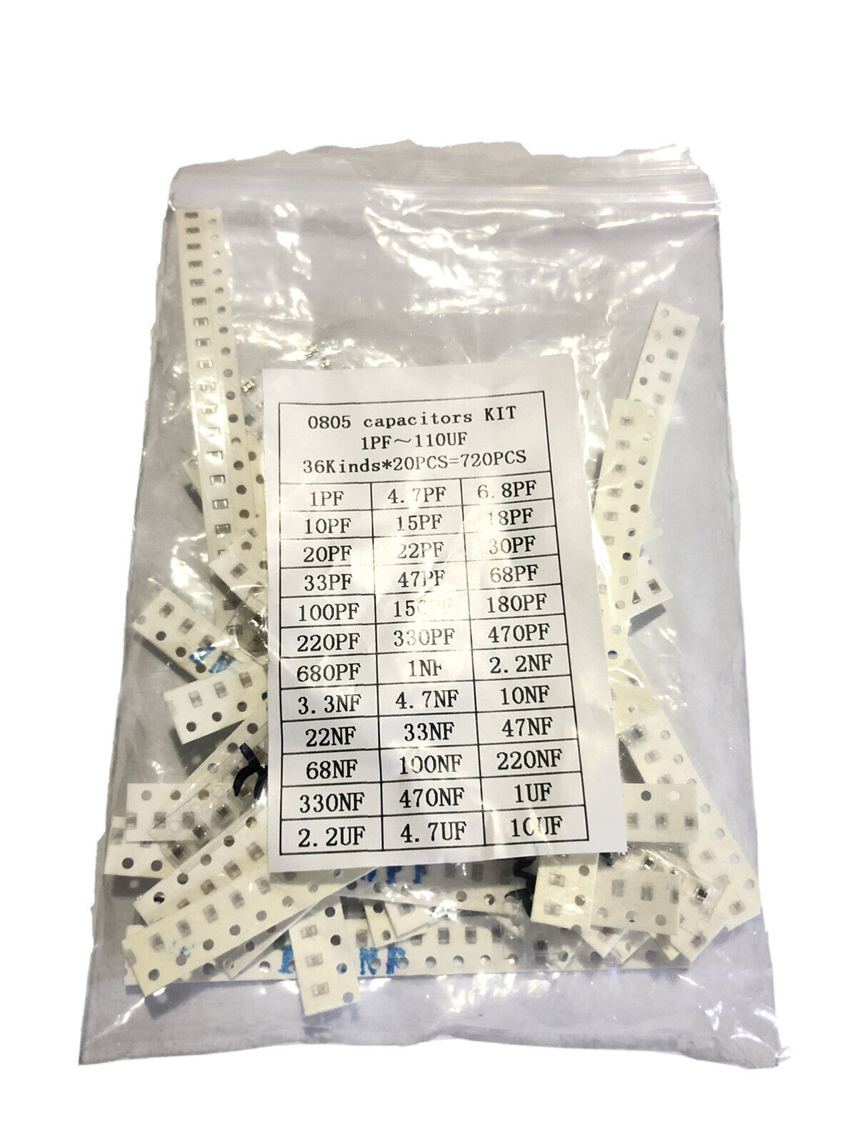 720PCS 0805 1pF-10uF 10% SMD Capacitors Chip SMT DIY Electronics 36 Values 20ea
